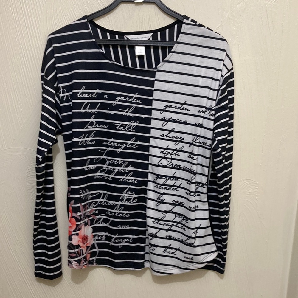 Christopher & Banks floral striped long sleeve tee small